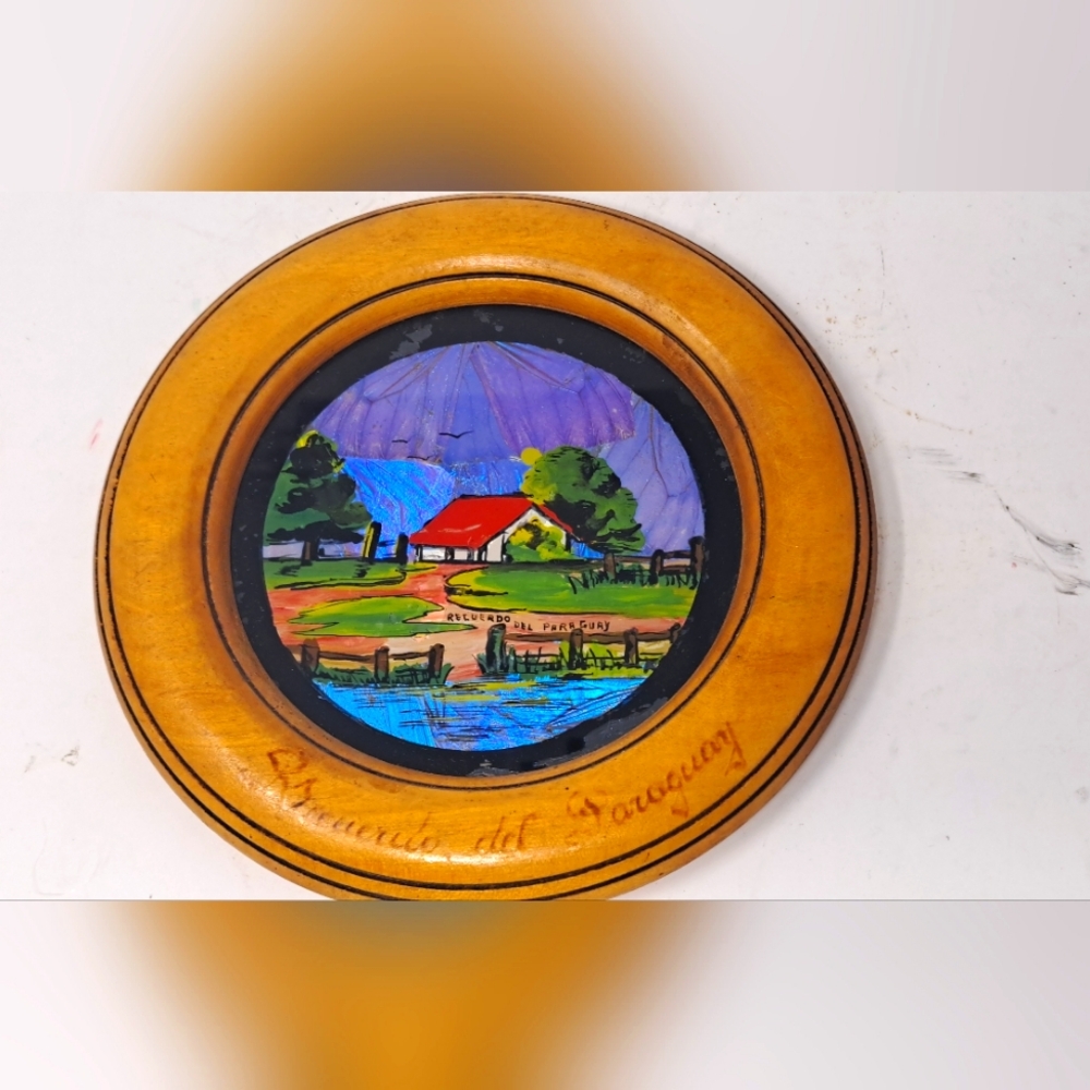 Vintage Village Scenes From Paraguay With Butterfly Wings As Background